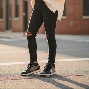 Jordan Kids Black and Gold Fuzzy Sneakers